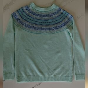 Talbots Fair Isle Yoke Sweater Lambswool Blend Mint Green Size P